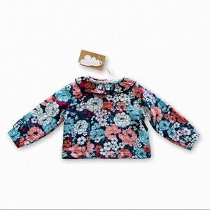 Angel Dear Baby Girls Floral Ruffle Long Sleeve Bamboo Top Size 3-6 Months NWT
